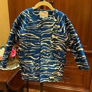 Milk & Biscuits Jacket Kids L 7 8 Blue White Zebra Print Quilted Lining Fashion